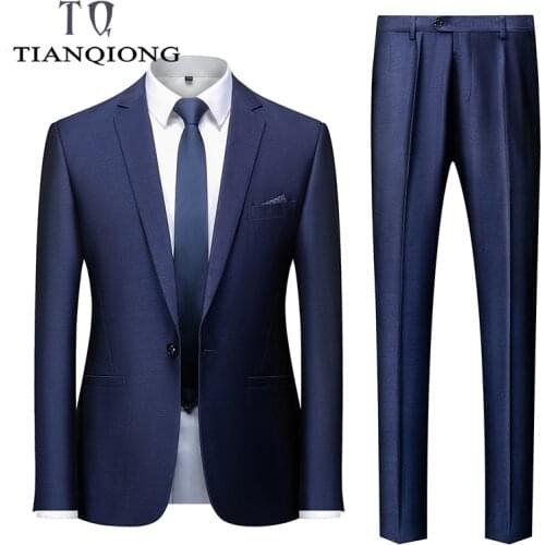 TIAN QIONG Royal Blue Suit Men Latest Coat Pant Designs Slim Fit Mens Suits Wedding Groom Brand Tuxedo Mens Suits Formal