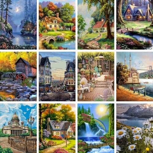 Gatyztory Framed Painting By Numbers Landscape Coloring By Numbers Acrylic Paint Kits DIY Picrute Drawing On Canvas Home Decor