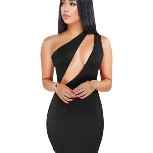 2021 New Summer Women Sexy One Shoulder Hollow Out Solid Sleeveless Party Bodycon Mini Dress Clubwear