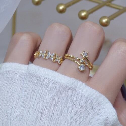 Shiny Side New Accessories Crystal Engagement Adjustable Rings for Women Simple Style Star Wedding Rings