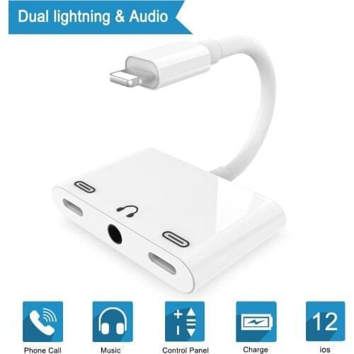 Lighting to Lightning + 3.5mm + Lightning Audio 3 in 1 Headphone and Charger Audio Adapter Splitter For Phone XS Max,XS,XR 8/8P