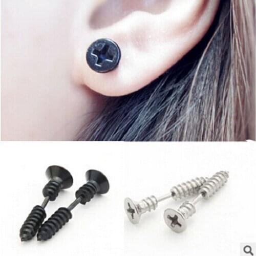 PC. punk fashion simple black and stainless screw nail earring for women and men novelty item