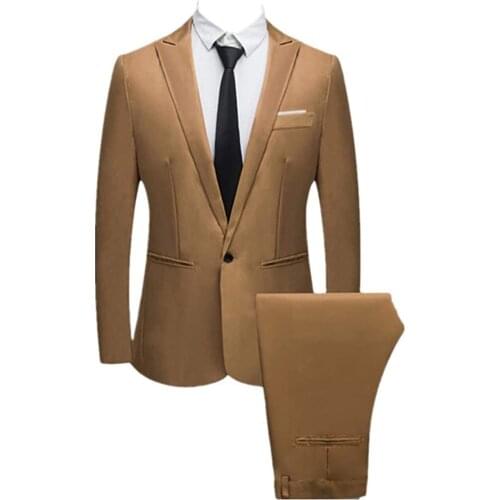 Mens 2 Pieces Jacket Pants Suit Mens Slim Fit One Button Business Wedding Groom Formal Occasion Banquet Blazer & Trousers Q55