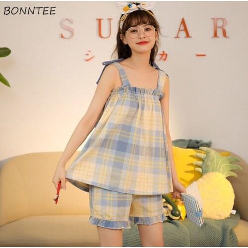 Pajama Sets Women Printed Summer Sleeveless Various Colors Spaghetti Strap Female Homewear Comfortable Kawaii Fashion PJS Soft