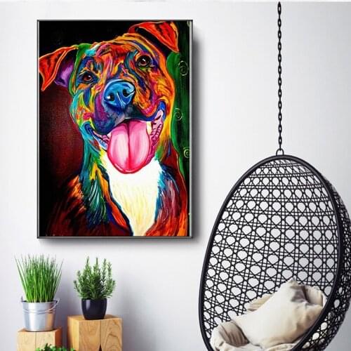 Creative Colorful Dog Canvas Painting Prints Abastract Cartoon Cute Puppy Pictures Posters for Home Living Room Bedroom Decor