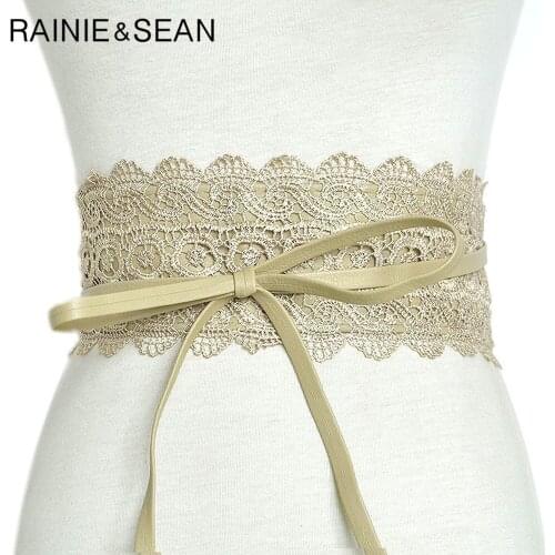 RAINIE SEAN Wide Belts For Women Lace Women Belt Solid Khaki Elastic Cummerbund Womens Designer Brand Belt Wedding Waistband