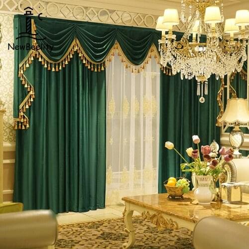 Luxury Atmosphere Gold Velvet Cloth Mantle Curtain Hand Villa Custom Valance Curtains For Living Room Dining Room Bedroom