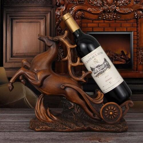 Retro Deer Wine Rack Imitation Wood Christmas Elk Red Wine Beverage Tray Adornment Coffee Table Ornaments Vintage Home Decor