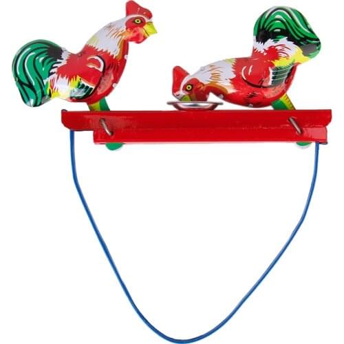 Vintage WIND UP Pecking Feeding Chickens Tin Toy Clockwork Collectible Gifts