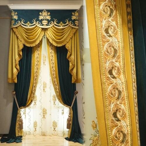 High-end European-style Flannel Embroidered Curtains Light Luxury Atmospheric Shading for Living Room Bedroom Curtains Custom