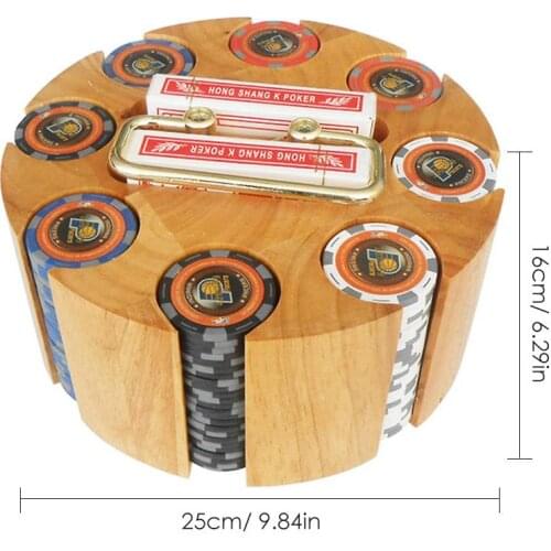 High-grade Wooden Rotatable Chip Set Poker Chip Turntable Tray Portable Chip Storage Tray Portable And Convenient Entertainment