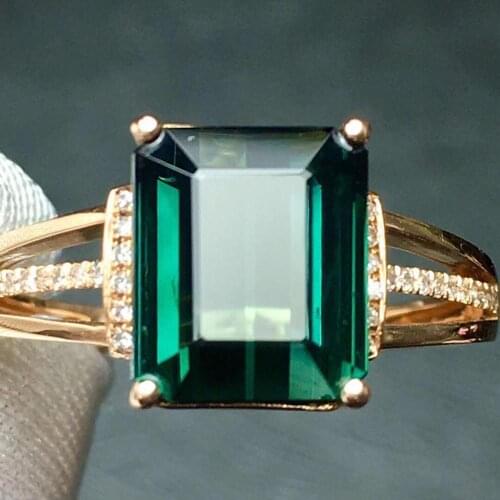 Fine Jewelry Real Pure 18 K Gold Jewelry 100% Natural Green Tourmaline Gemstones 2.9ct Diamonds Males Wedding Fine Mans Rings