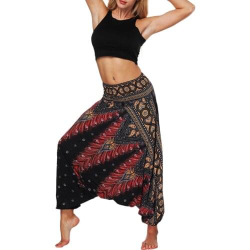 Women Casual Wide Leg Pants Thai Harem Trousers Baggy Boho Loose Aladdin Festival Hippy Smock Jumpsuit High Waist Pant #T1G