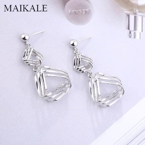 MAIKALE New Multilayer Triangle Long Earrings Geometric Silver Color Metal Alloy Big Earrings for Women Statement Jewelry Gifts