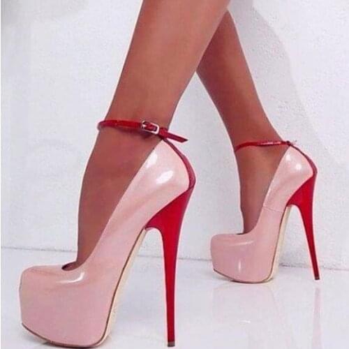 FGHGFs New Womens Super High Pumps Heels Sexy Pink Barefoot Lace-up Shoes With 16CM Heels