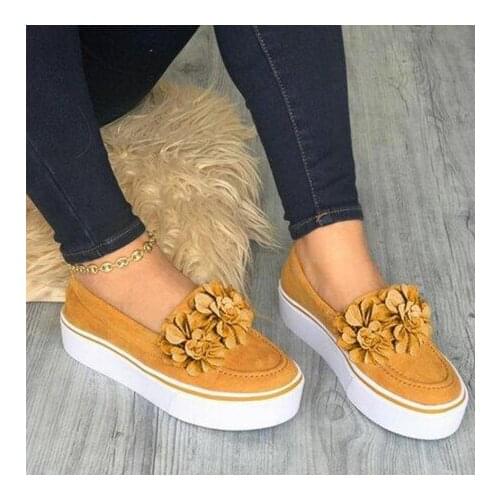 2020 New Women Flower Flat Platform Autumn Shoes Suede Fashion Slip On Ladies Loafers Plus Size Soft Comfortable Casual Female M