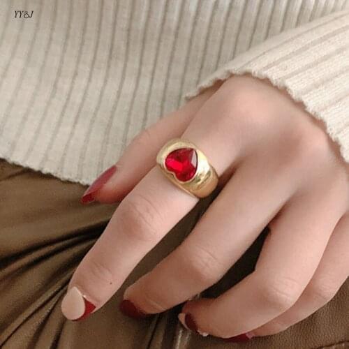 Red heart gemstone chunky rings for women stainless steel ruby stone bold rings vintage luxury designer jewelry free tarnish