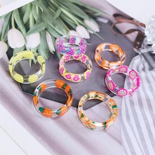 Korean Fashion Fresh Fruits Transparent Resin Acrylic Ring For Women Girls New Design Strawberry Lemon Finger Jewelry Gifts
