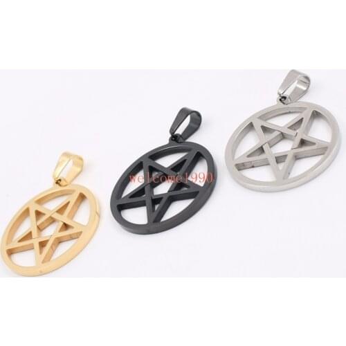 GNAYY 5pcs Lot in bulk Stainless Steel Pagan Wicca Inverted Star Pentagram charms Pendant gold/black jewelry 30mm size