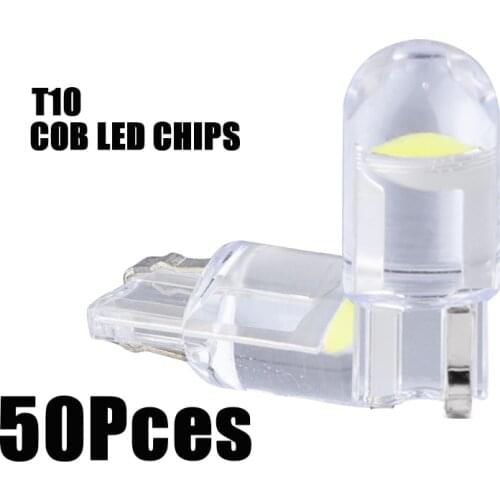 50Pces T10 LED Bulb W5W COB Chip Brightness12V 6000K White Signal Light for Clearance Light for Car Glass Housing LED Lamp