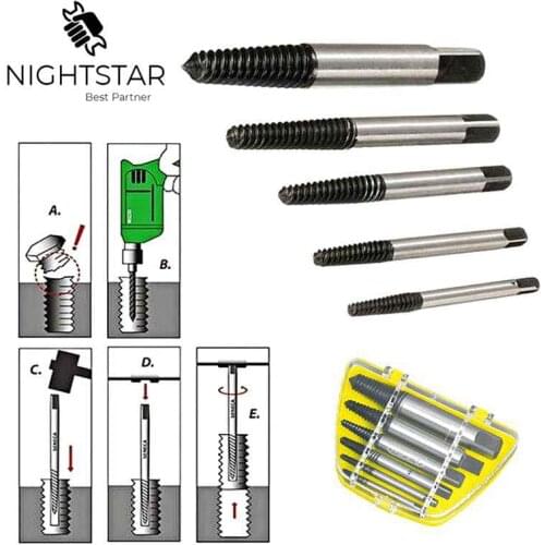 Binoax 6Pcs Steel Broken Speed Out Damaged Screw Extractor Drill Bit Guide Set Broken Bolt Remover Easy Out Set