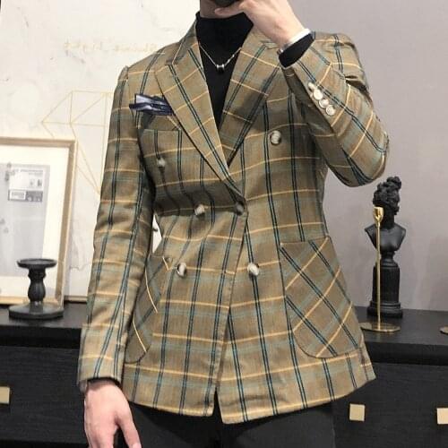 Stylish Blazer British Check Pattern Blazer Men Blazer Vintage Terno Masculino Plaid Blazer For Men Casual Blazer Masculino Men