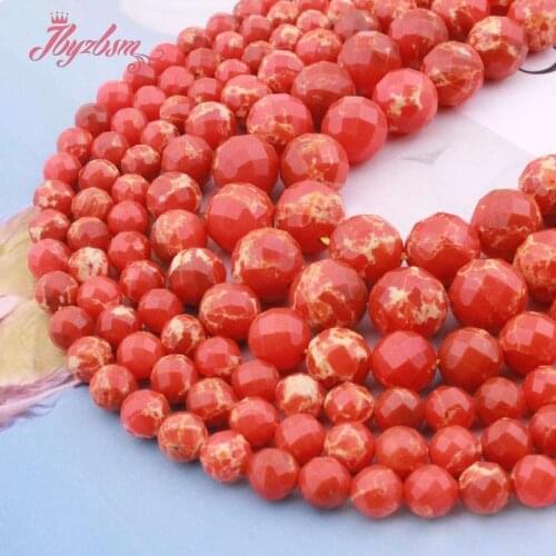 Natural Round Sea Sediment Orange Faceted 6/8/10/12mm Loose Stone Beads For DIY Jewelry Making Necklace Bracelet Strand 15"
