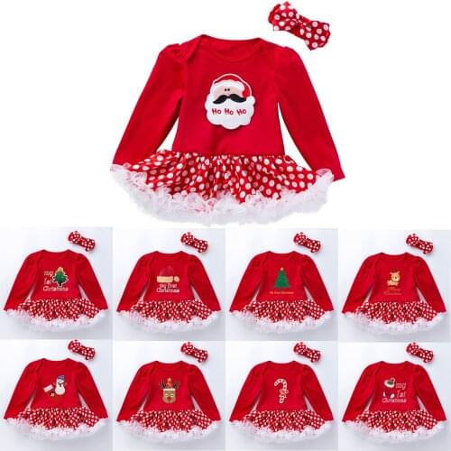 0-24 Months Christmas Day Long Sleeve Romper Dress Newborn Suit Infant Toddler Baby Girls White Dots Tulle-Kids-Festival Clothes