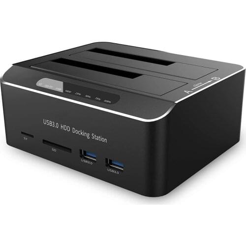 Hard Drive Docking StationUSB 3.0 Aluminum Dual Bay Hard Drive Dock For 2.5" 3.5" SATA HDD SSD With SD TF Card Reader Tool-Free