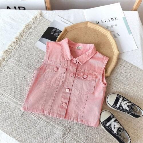 Gooporson Kids Fall Clothes Fashion Korean Pink Denim Vest Cardigan Toddler Girls Tops Cute Little Children Clothes Costume