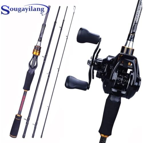 Sougayilang 1.8M -2.4M Casting Fishing Rod 7.2:1 Baitcasting Reel Combo 4 Sections Carbon Fiber Fishing Rod Fishing Wheel Pesca