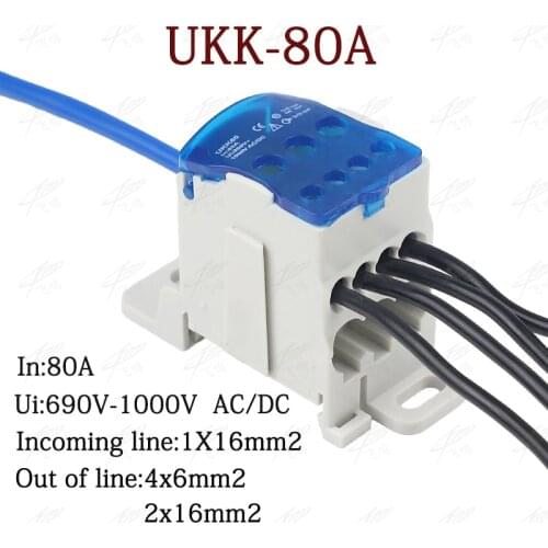 UKK80A Terminal Block 1 in many Out Din Rail distribution Box Universal Electric Wire Connector Power junction box