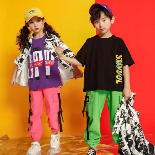 Hip Hop Girls Boys Ballroom Dancing Costumes for Kids Jazz Dance Clothes Clothes Stage Wear Child Party Show T Shirts Pants Suit
