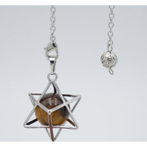 16mm Round Beads Natural Stone Crystal Merkaba Pendulum for Drowsing Wicca Reiki Healing Hexagram Pendule Pendants Jewellery
