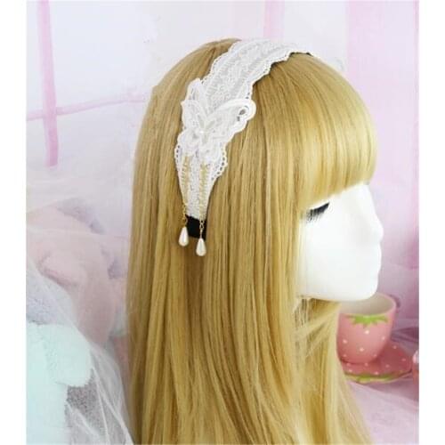 Lolita Girl White Lace KC Housemaid Hair Band Bow Tassel Hairpin Women Hair Accessories D329