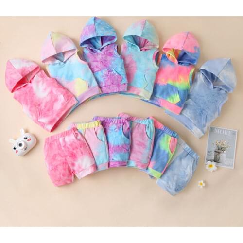Fashion Kids Clothes Girls Sets Baby Boy Summer Clothes Cotton Sleeveless Hooded Tops+Shorts Baby Clothing 1-3 Years