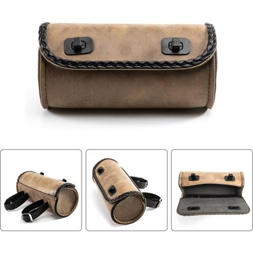 Motorcycle Fork Bag PU Leather Handlebar Tool Pouch Sissy Bar Roll Storage Bag with 2 Straps For Harley Sportster XL Touring