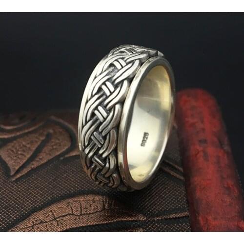 S925 Sterling Silver Ornaments Fashionable Retro Thai Silver Mens Twist Fashion Ring