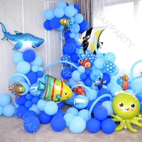 A Set Large Sea Animals Foil Balloon Wreath Shark Fish Helium Globos Baby Shower Birthday Party Wedding Decorations Ocean Theme