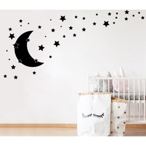 Stars and Moon Wall Decals Nursery Decor , DIY Cartoon Moon Celestial Decal Home Baby Room Vinyl Sticker Wall Decoration