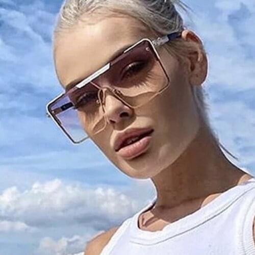 Oversized Square Sunglasses Ladies Retro Flat Top Shield Gradient Sunglasses Female Vintage Luxury Designer Oculos De Sol UV400