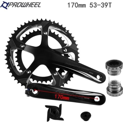 PROWHEEL Road Bike Hollow Double Sprockets Crankset 170mm 53-39T 50-34T Crank Chainring with Bottom Bracket BB 110BCD 130 BCD