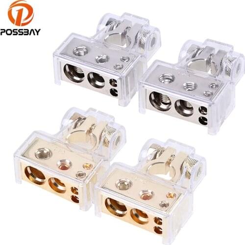 POSSBAY Positive&Negative Car Battery Terminal Connectors 0 4 8 AWG Gauge Gold Silver Electric Connector Car Batteries
