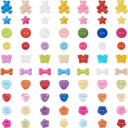 400pcs/set 2-Hole Resin & Plastic Buttons Bead Flower Heart Star Butterfly Bear Flat Round Sewing Buttons for DIY Jewelry Making