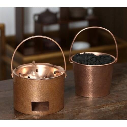 Handmade red copper charcoal barbecue grill table BBQ mini heating stove tea boiling stove Give stainless steel baking net 216