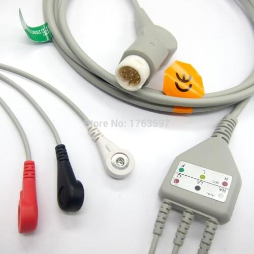 Compatible for Mindry PM5000/6000 One-piece with 3leads SNAP ECG cable