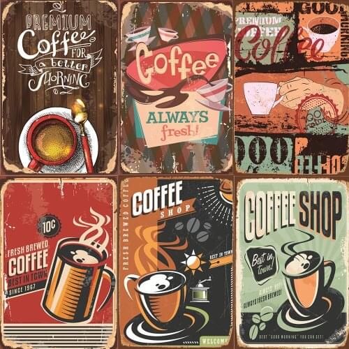 Vintage Poster Coffee Menu Retro Metal Tin Signs Plaque Decor for Kitchen Restaurant Bar Cafe Wall Art Plate Posters 20x30cm