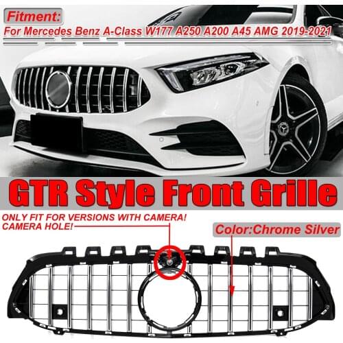W177 GT Style Car Front Bumper Grille Grill Cover For Mercedes For Benz A-Class W177 A180 A200 A45 For AMG W/Camera 2019-2021