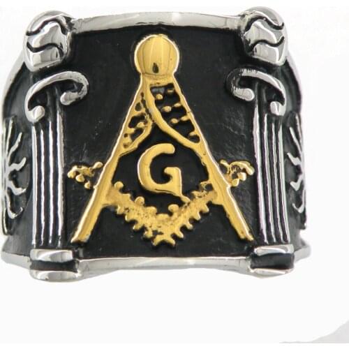 FANSSTEEL Stainless steel Jewelry free masonary ruler and square sunny masonic ring FSR09W77G