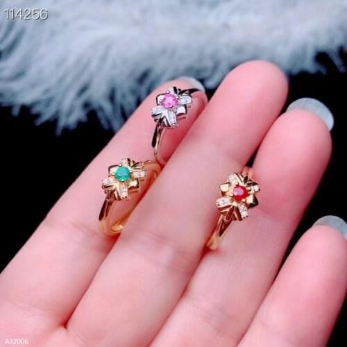 Jewelry 925 silver natural ruby pink sapphire emerald girl ladies ring beautiful faceted flash fashion new support re-examinatio